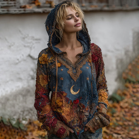 Autumn Long-sleeved Embroidered Contrasting Color Hoodie