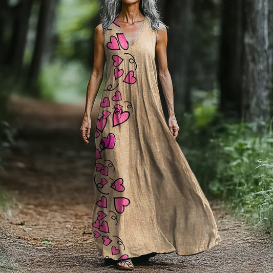 Women's Art Painting Pink Love Interesting Print V-Neck Vest Dress