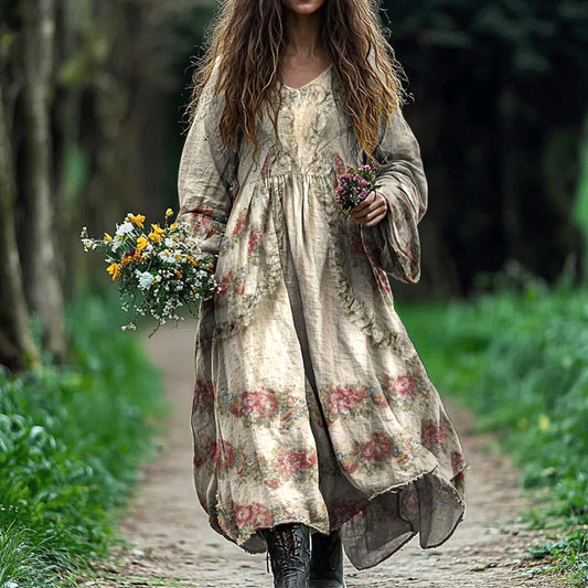 Vintage Floral Print Midi Dress artswardrobe