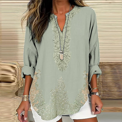Women's Retro Floral Art Linen Print Casual Shirt artswardrobe