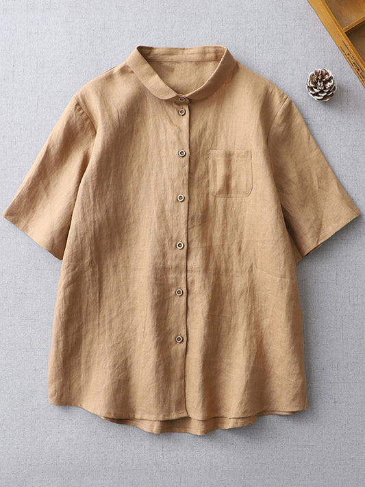 Simple Basic Short Sleeve Linen Blend Shirt artswardrobe