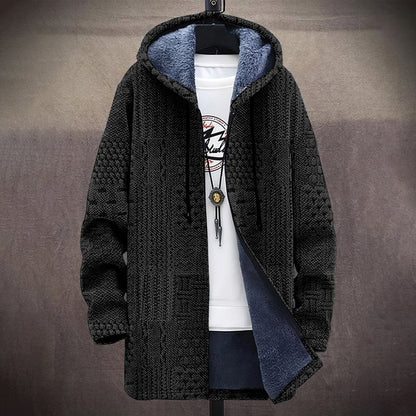 Men's Vintage Crochet Knitted Graphic Comfort Plush Hooded Coat elevenforest
