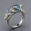 Blue Glossy Frog Ring in Silver