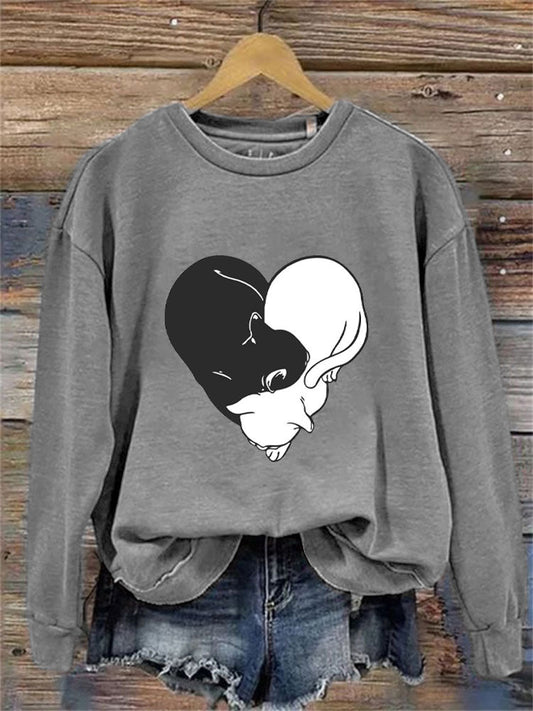 Comstylish Women's Casual Funny Black Cat Print Sweatshirt