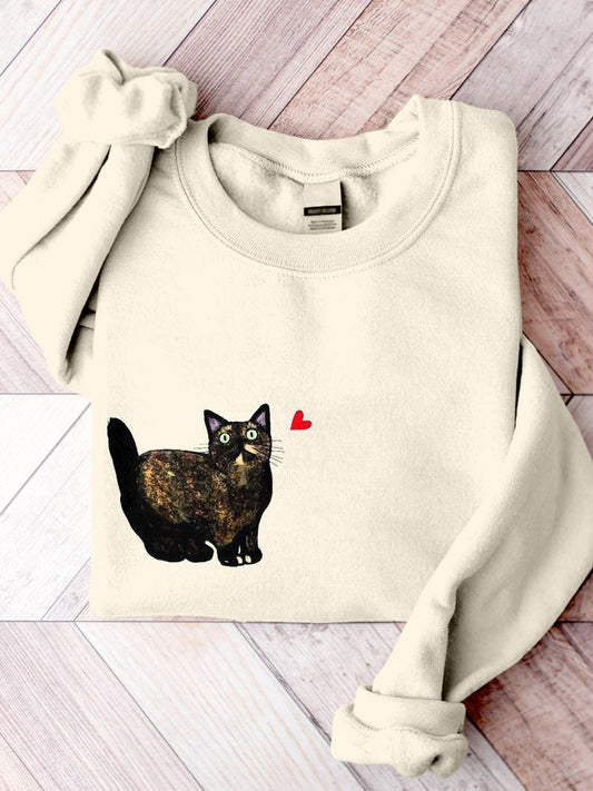 Cute Cat Pattern Print Comfy Sweatshirt elevenforest