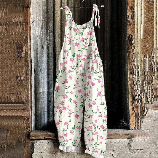 Women's Bohemian Floral Art Linen Jumpsuit artswardrobe