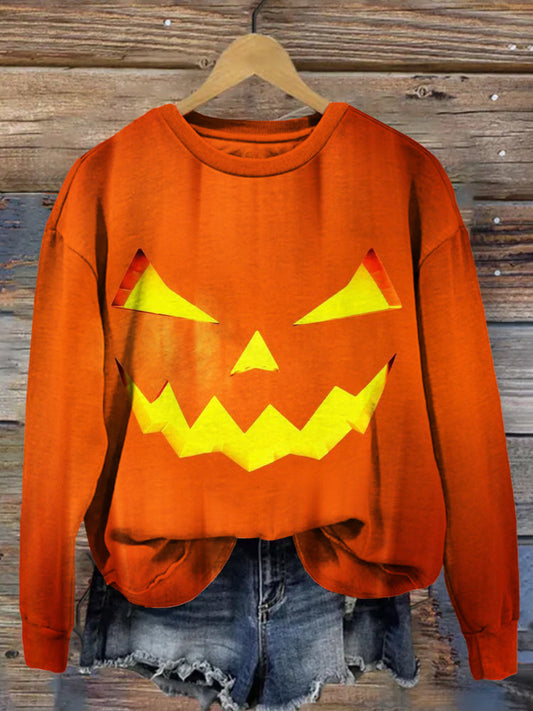 Halloween Jack O' Lantern Pattern Washed Sweatshirt artswardrobe