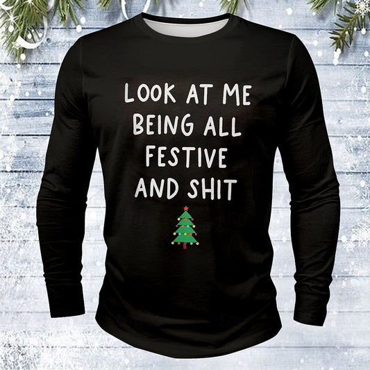Comstylish Men's Christmas Print Crew Neck Long Sleeve Casual T-shirt