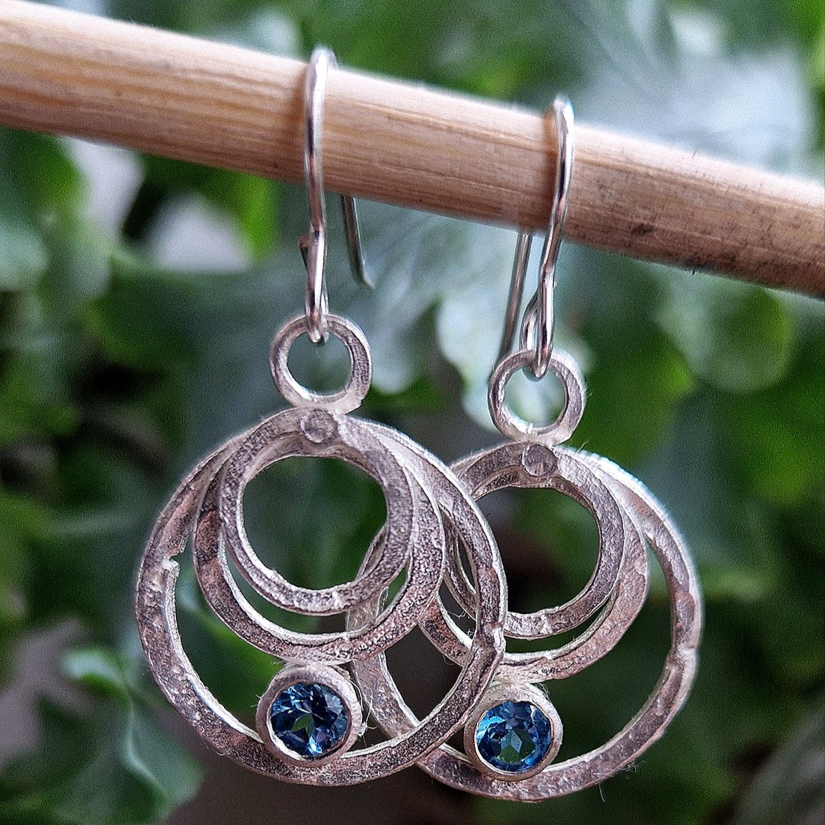 Circle & Blue Crystal Silver Earrings