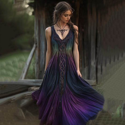 Viking Celtic Art Gradient Linen Tank Dress artswardrobe