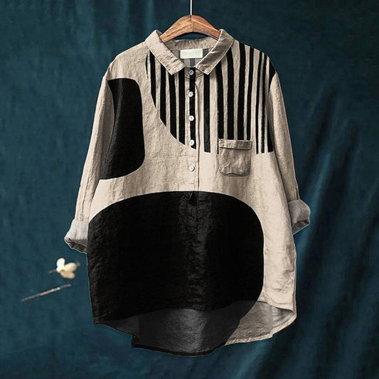 Comstylish Striped Geometric Art Print Casual Shirt