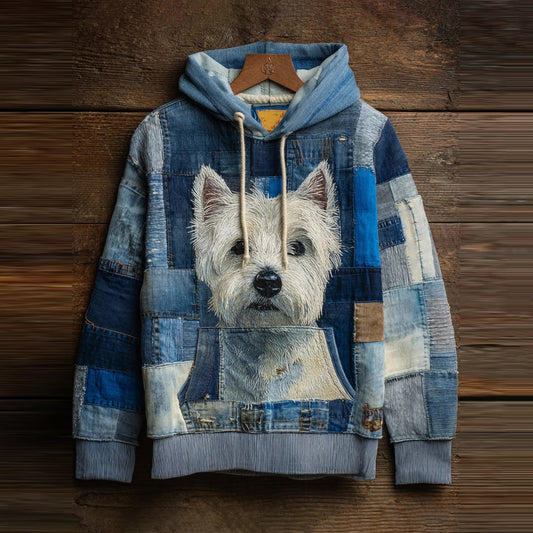 Comstylish Denim West Highland Dog Print Art Casual Hoodie
