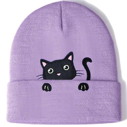 Comstylish Cat Embroidery Cute Cat Knitted Hat