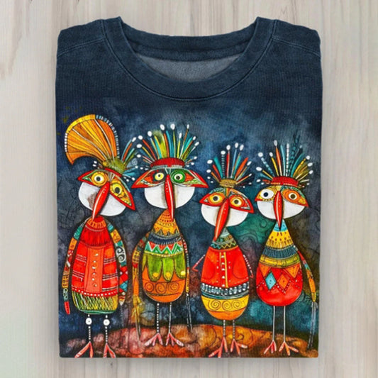 Thanksgiving Ethnic Totem Chicken Print Round Neck T-Shirt artswardrobe