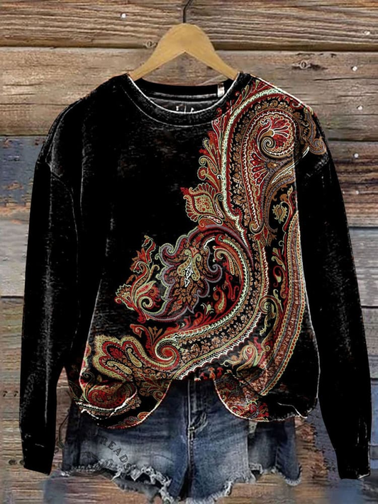 Comstylish Retro Paisley Pattern Art Print Casual Sweatshirt