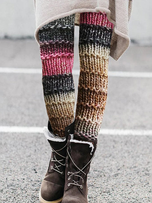 Vintage Colorblock Patchwork Cozy Knit Leggings elevenforest