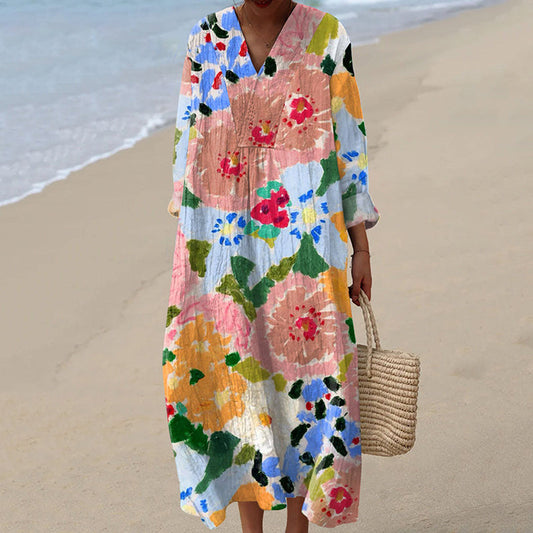 Women's Vintage Flowers Art Print Casual Dress artswardrobe