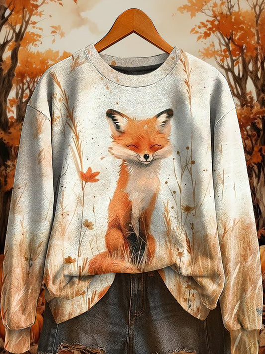 Women's Casual Autumn Fox Print Sweatshirt artswardrobe