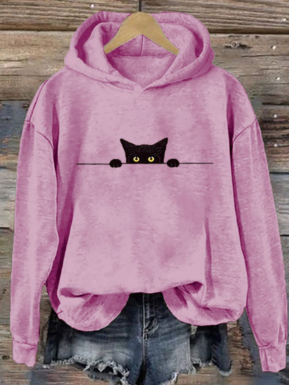 Comstylish Women's Casual Funny Black Cat Print Hoodie