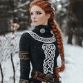 Women's Viking Geometric Lines Knitted Cozy High Neck Sweater elevenforest