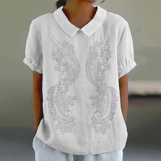 Comstylish Vintage Lace Art Casual Lapel Shirt