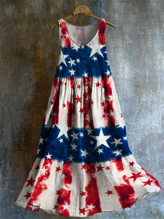 American Flag Inspired Bleached Flowy Linen Dress artswardrobe