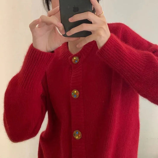 Diana® | Women's wool sweater with a crew neck and button details