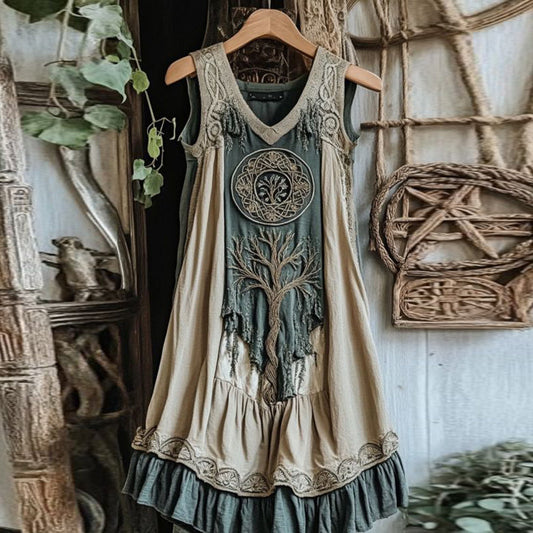 Viking Celtic Knot Patchwork Art Linen Tank Dress artswardrobe