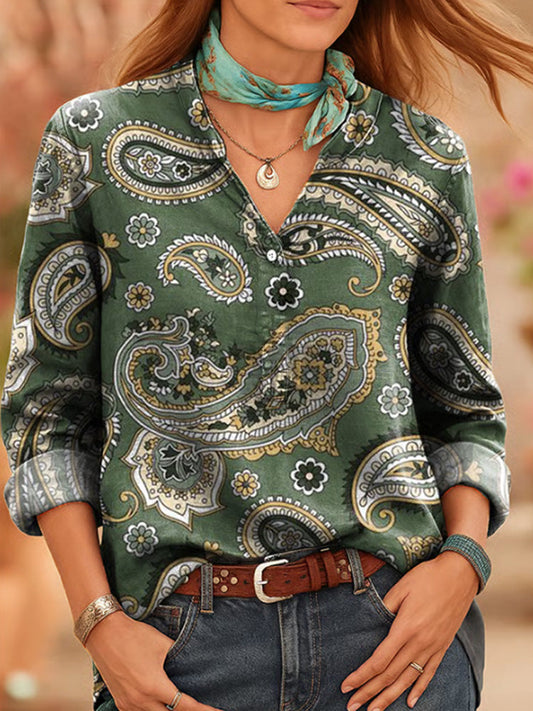 Women's Vintage Western Print Casual Long Sleeve Shirt artswardrobe