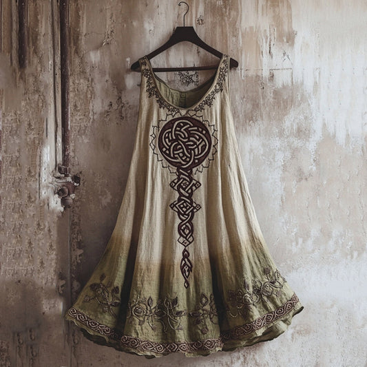 Vintage Viking Totem Gradient Linen Tank Dress artswardrobe