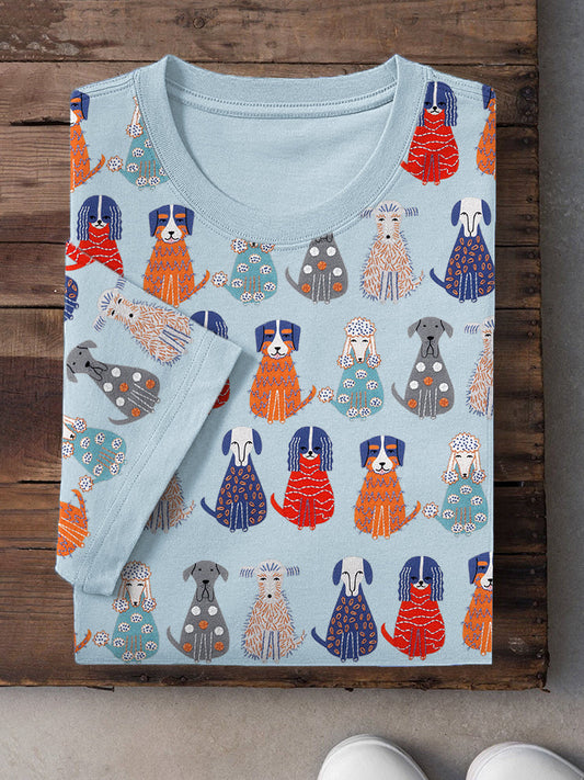 Comstylish Funny Dogs Embroidery Pattern Short Sleeve T-Shirt