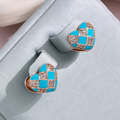 Blue Enamel Heart Earrings