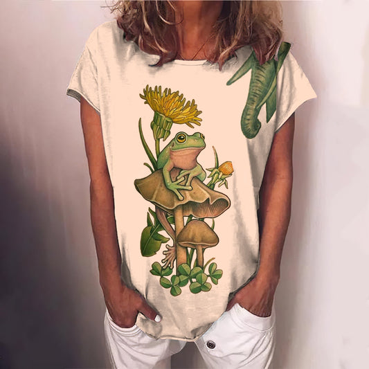 Comstylish Mushroom Frog Women'S Round Neck T-Shirt
