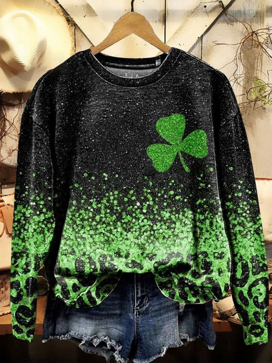 Comstylish St. Patrick's Day Retro Lucky Clover Print Casual Sweatshirt