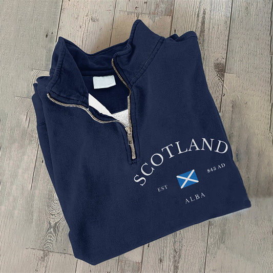 Comstylish Vintage Scotland Print Zipper Casual Sweatshirt