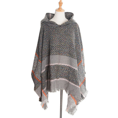 Vintage Herringbone Hooded Pullover Shawl elevenforest
