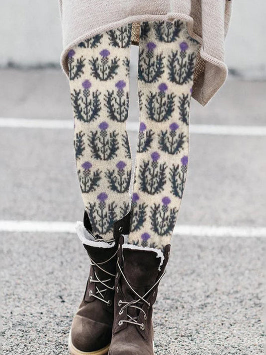 Scottish Thistle Floral Women's Knit Leggings artswardrobe