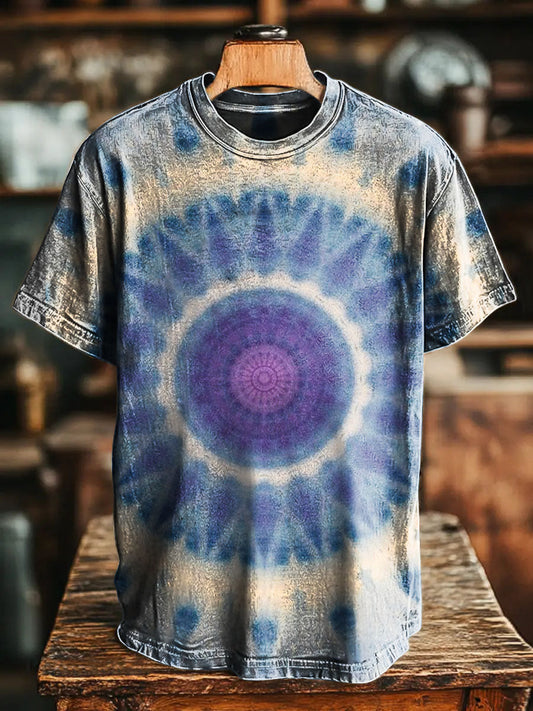 Blue and Purple gradient Kaleidoscope Vintage Art Print Casual T-shirt
