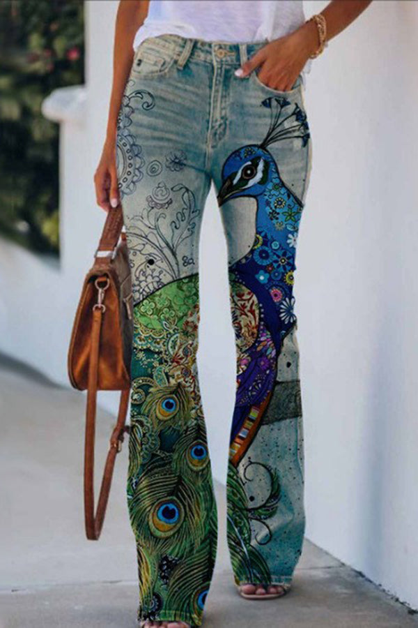 LM | Printed Faux High Rise Flare Pants