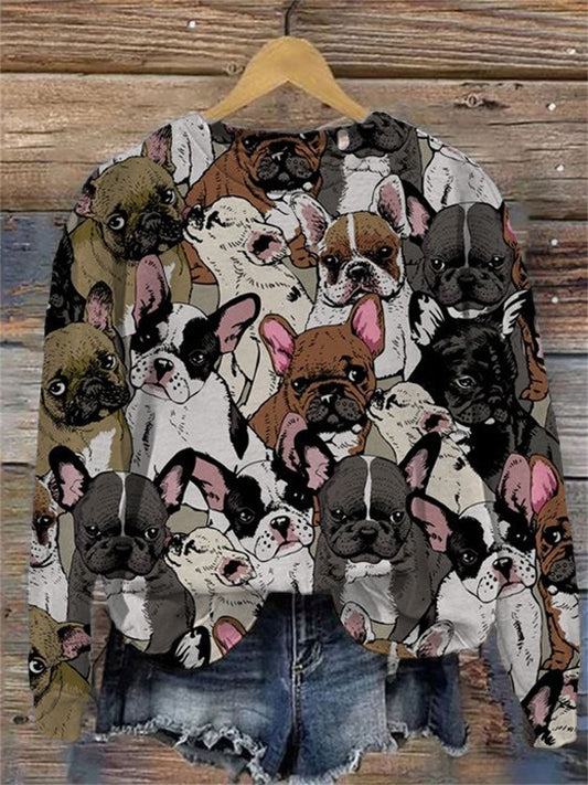 Comstylish Women's Casual Funny French Bulldog Print Sweatshirt