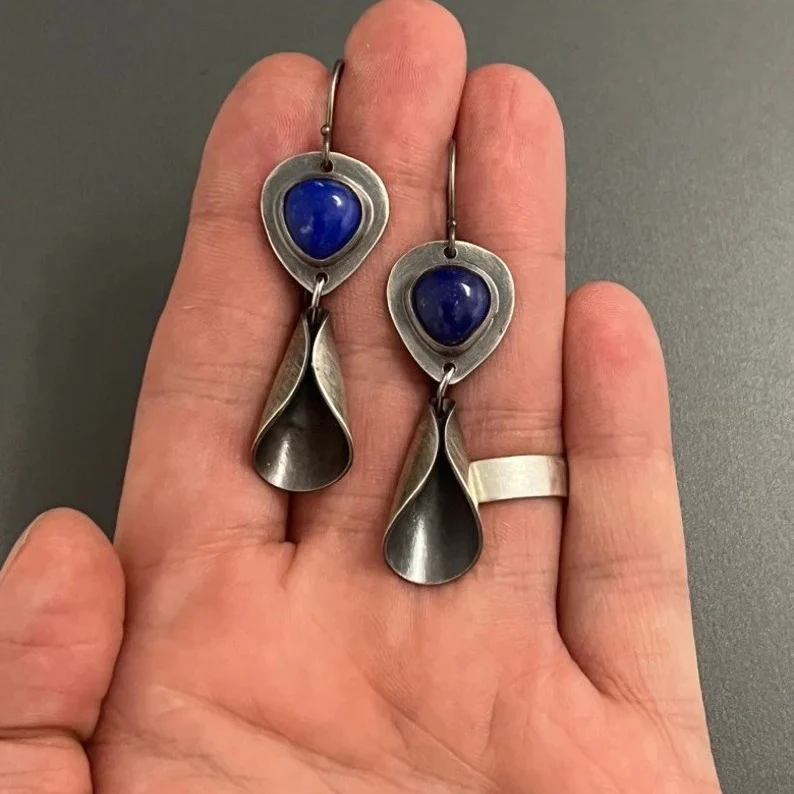 Blue Stone Silver Earrings