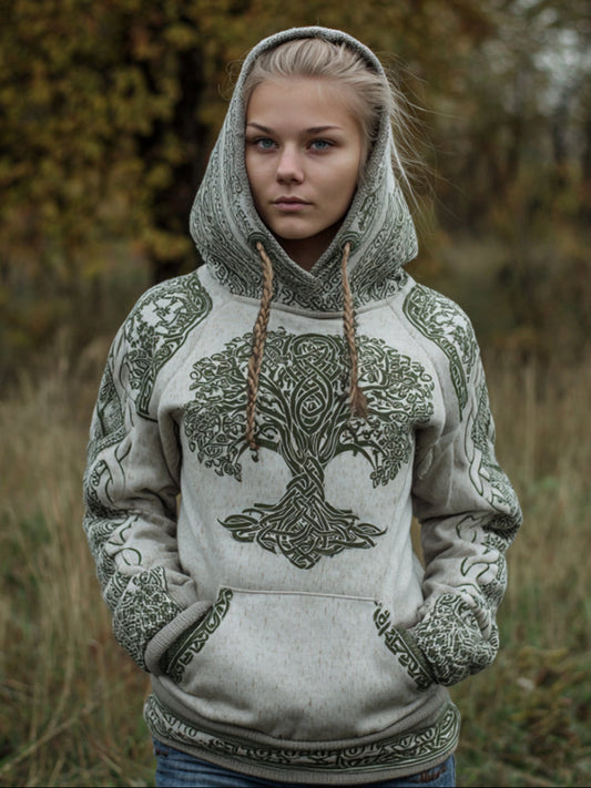 Comstylish Women's Viking Style Tree Of Life Print Warm Hoodie