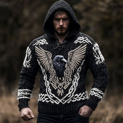 Men's Viking Raven Inspired Celtic Chunky Hooded Sweater elevenforest
