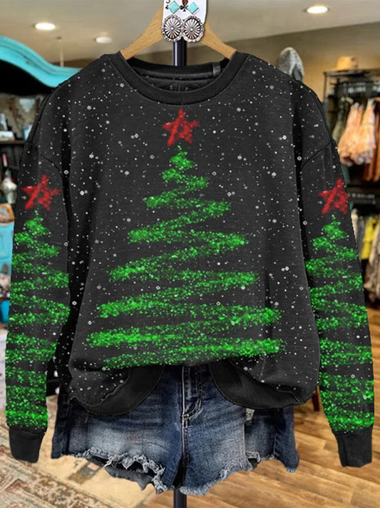Comstylish Women's Casual Christmas Tree Print Sweatshirt