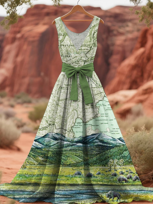 Map Of Mountains And Lakes Women's V-neck Vest Dress artswardrobe