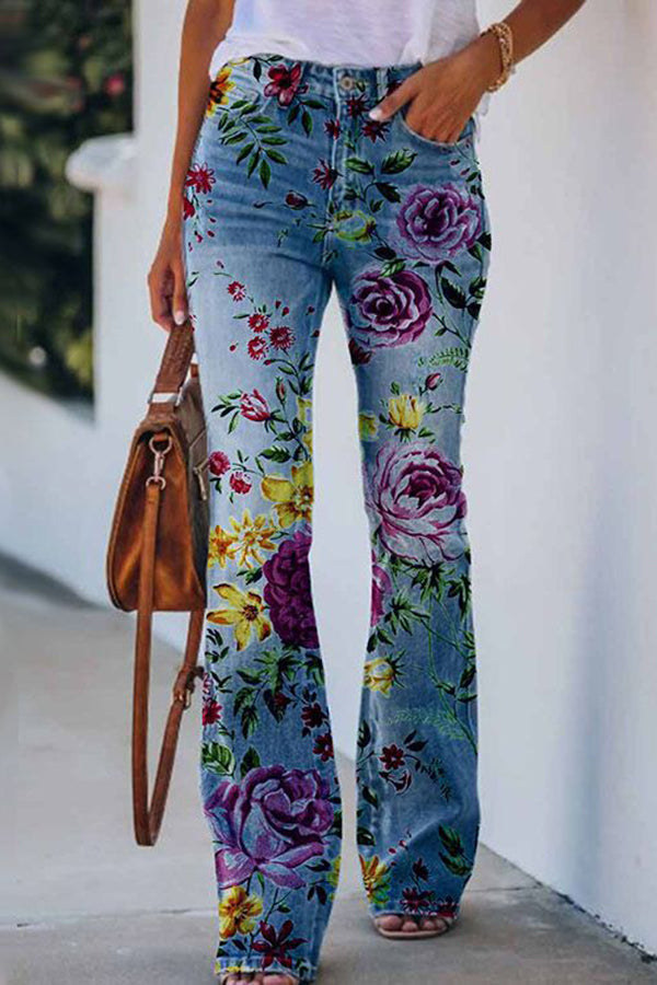 LM | Printed Faux High Rise Flare Pants