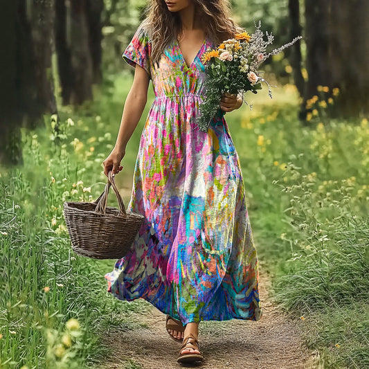 Women's Colorful Abstract Art Linen Dress artswardrobe