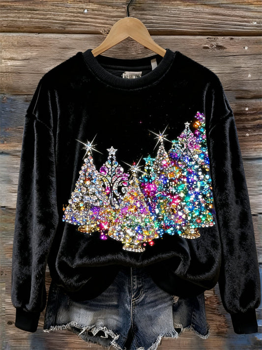 Comstylish Colorful Christmas Trees Jewel Art Cozy Plush Sweatshirt