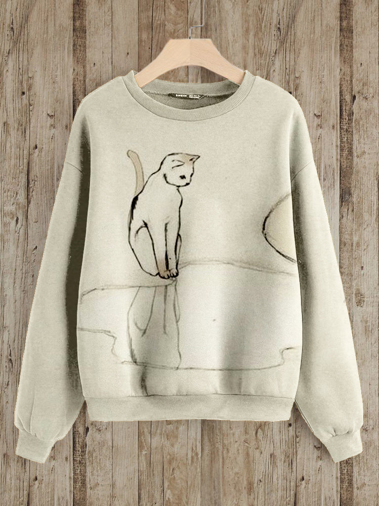 Lovely Cat Pattern Print Vintage Cozy Sweatshirt elevenforest