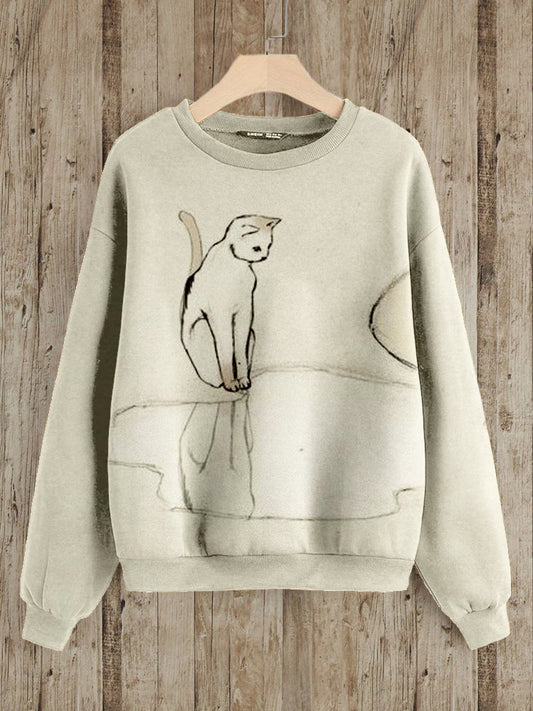 Comstylish Lovely Cat Pattern Print Vintage Cozy Sweatshirt